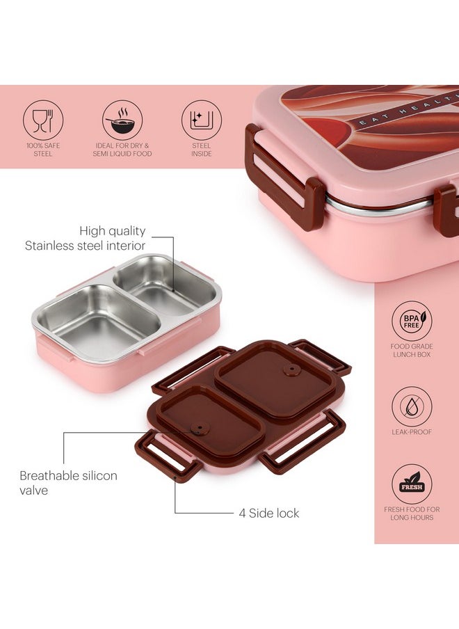 CELLO Esquire Insulated Lunch Box, 915 ml, Light Pink | 100% Food Grade | Leak Proof and Break Resistant | 2 Containers Inner Steel Lunch Box