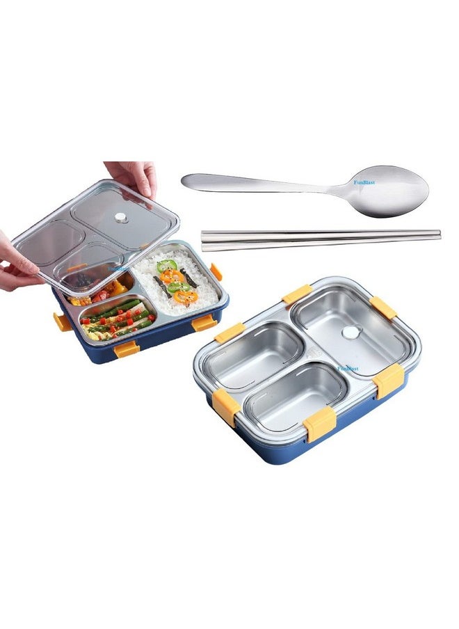 FunBlast Lunch Box - Stainless Steel Lunch Box for Kids, Tiffin Box, Lunch Box with Spoon and Fork, Lunch Box for Kids, Lunch Box for Office Women and Men, Bento Lunch Box (Blue)