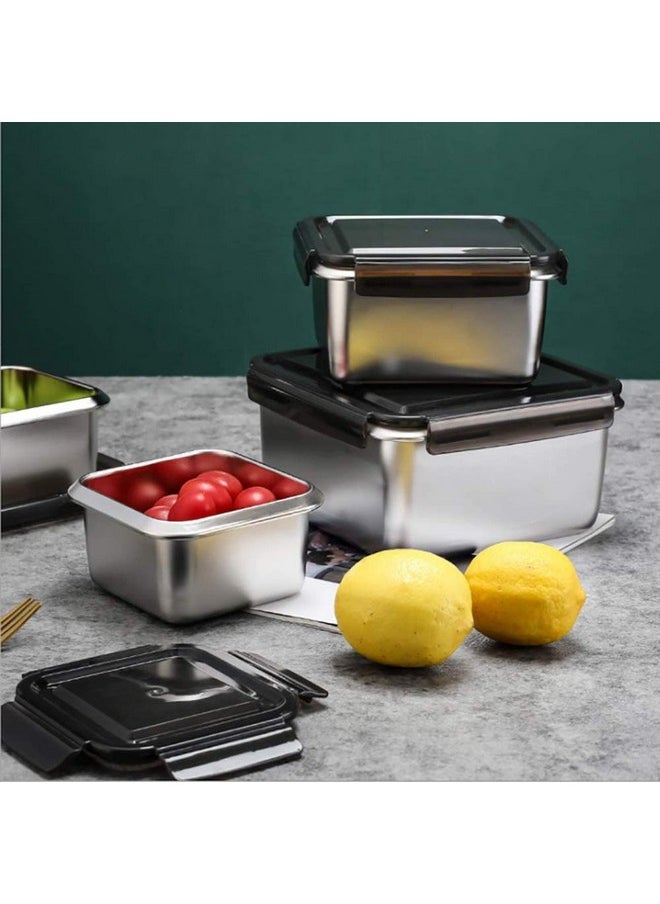 Femora High Steel Square Container Airtight Leakproof Unbreakable Storage Container/Lunch Box -850 ml/gm - Set of 2