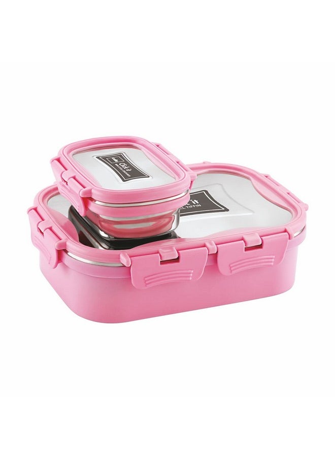 CELLO Thermo Click Big Steel Insulated Lunch Box, Pink | Tiffin for Men & Women | Snacks Tiffin for Kids | Leak-Proof & Unbreakable Lid with 4 Sided Click Lock | Ideal for Office, School, College