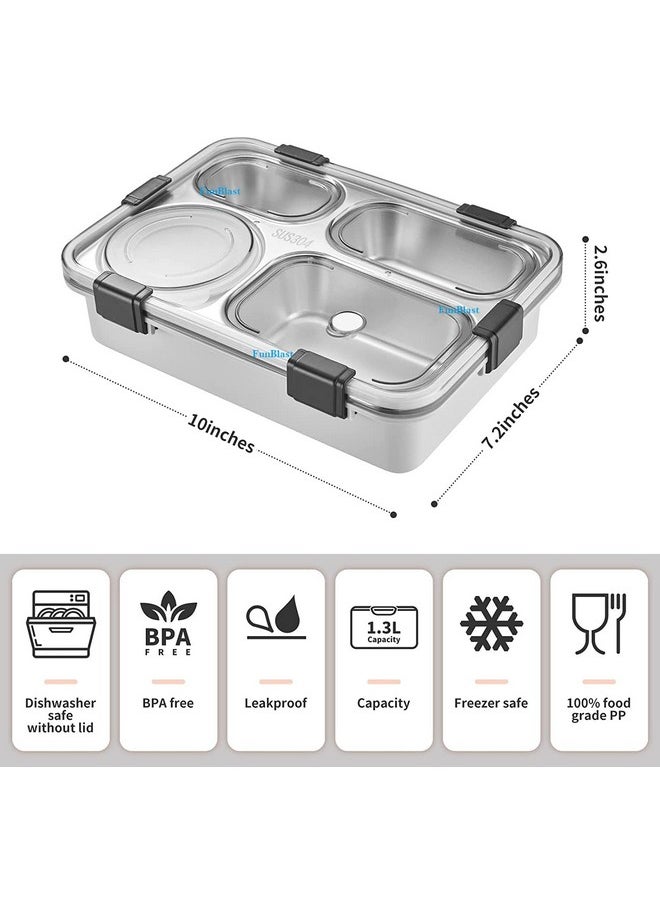 FunBlast Lunch Box - Stainless Steel Lunch Box for Kids, Tiffin Box, Lunch Box with Spoon and Fork, Bento Lunch Box, Lunch Box for Kids, Leak Proof Lunch Box (Grey)