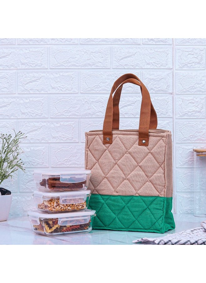 Femora Borosilicate Glass Microwave Safe Container Multipurpose Lunch Box for Office, Green, Rectangle-400 ml (2 Container), Rectangle-620 ml (1 Container).