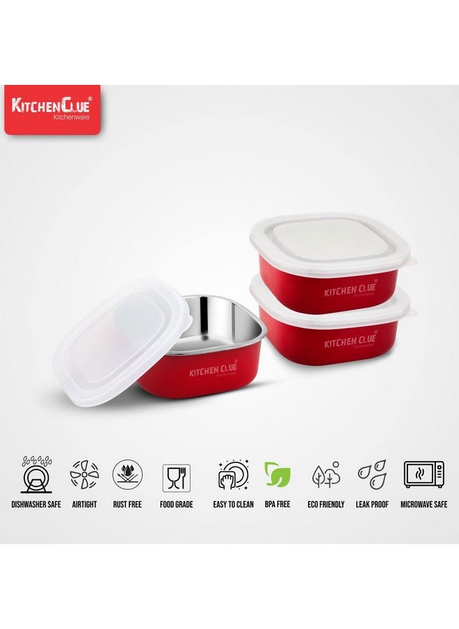 KITCHEN CLUE Microwave Safe Stainless Steel Tiffin Box/Lunch containers - Pack of 6 Pcs, 350 ML Each - Airtight & Leak-Proof Lids - Easy to Carry - Easy to Re-Heat in Minutes - Lunch Box for Office