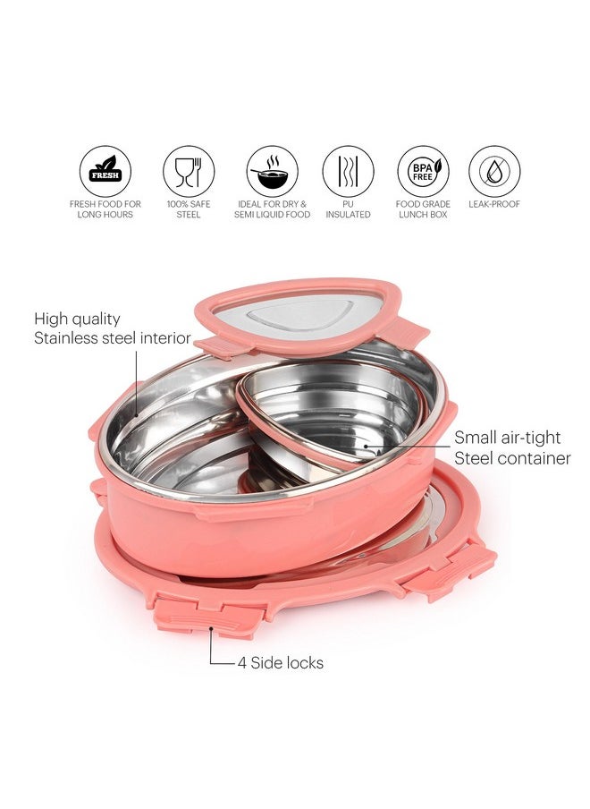 CELLO Oval Eat | 100% Food Grade | Leak Proof and Break Resistant | Ideal for School, College, Office and Outdoor Activities | 2 Containers Lunch Box, 775 ml, Peach