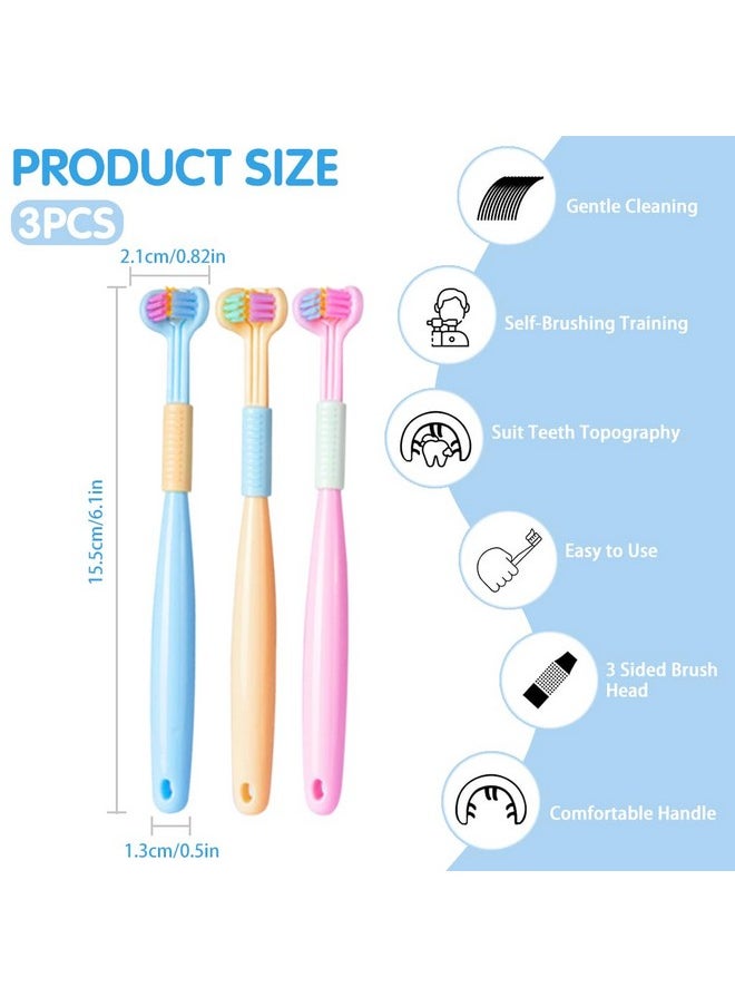 HANNEA 3Pcs Kids Toothbrush Multi-Sided Bristles Toothbrush Soft Bristles Toothbrush With Intergrated Tongue Scraper Autism Toothbrush Dental Care Toothbrush - Manual