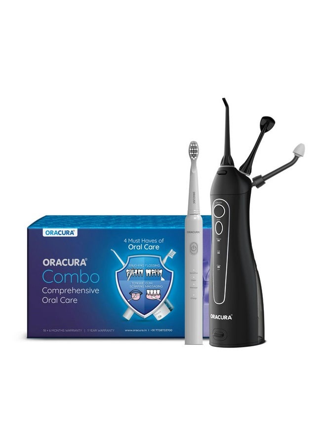 ORACURA® Daily PRO Combo OC150 Smart Water Flosser® Black & SB200 Sonic Lite Electric Rechargeable Toothbrush Grey