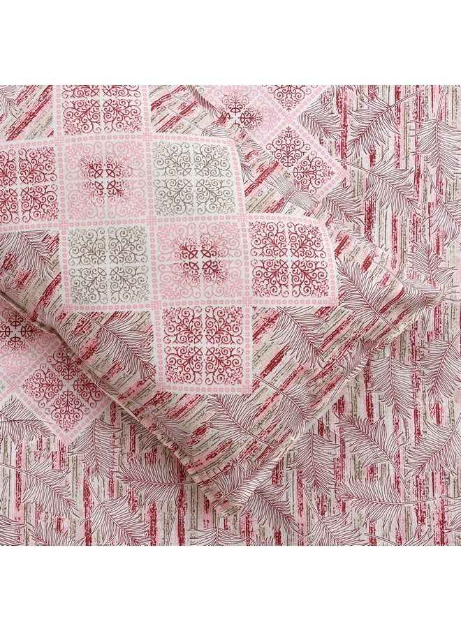 MAFATLAL Pure Cotton Floral Jaipuri King Size Bedsheet for Double Bed with 2 Pillow Covers- 144TC (Pink 3)