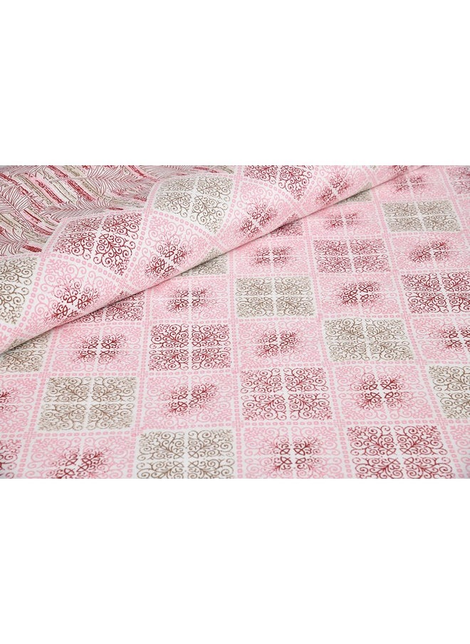 MAFATLAL Pure Cotton Floral Jaipuri King Size Bedsheet for Double Bed with 2 Pillow Covers- 144TC (Pink 3)
