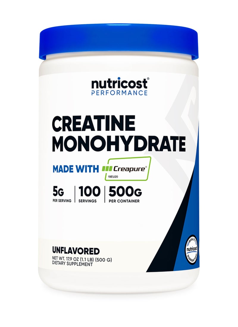 Creatine Monohydrate - Made With Creapure 19EU20 , 5G Per Serving, 100 Servings, 500 G Per Container Net Wt 17.9 Oz