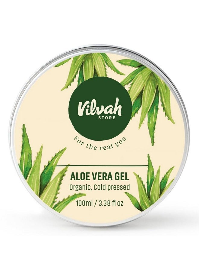 Vilvah Store Aloe Vera Gel with 99% Pure Natural Aloe Vera for Face, Styling Gel for Hair, Skin Moisturizer, Hydrates and Soothes with Vitamin E and No Paraben, 100g (Pack of 2)