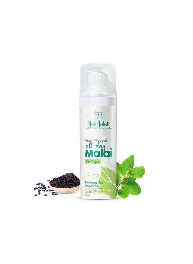 Nat Habit Black Seed Face Malai Cream, moisturizer with Tulsi PhytoActive - For Cold Winter Weather, suitable to all skin type (13 to 19 years, 30g)