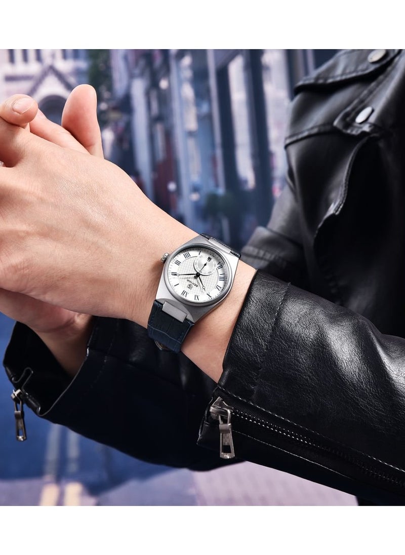 Mens Watch Waterproof Chronograph Date Watch for Men Leather Strap Quartz Movement Analog Watch Business Casual Gift for Men