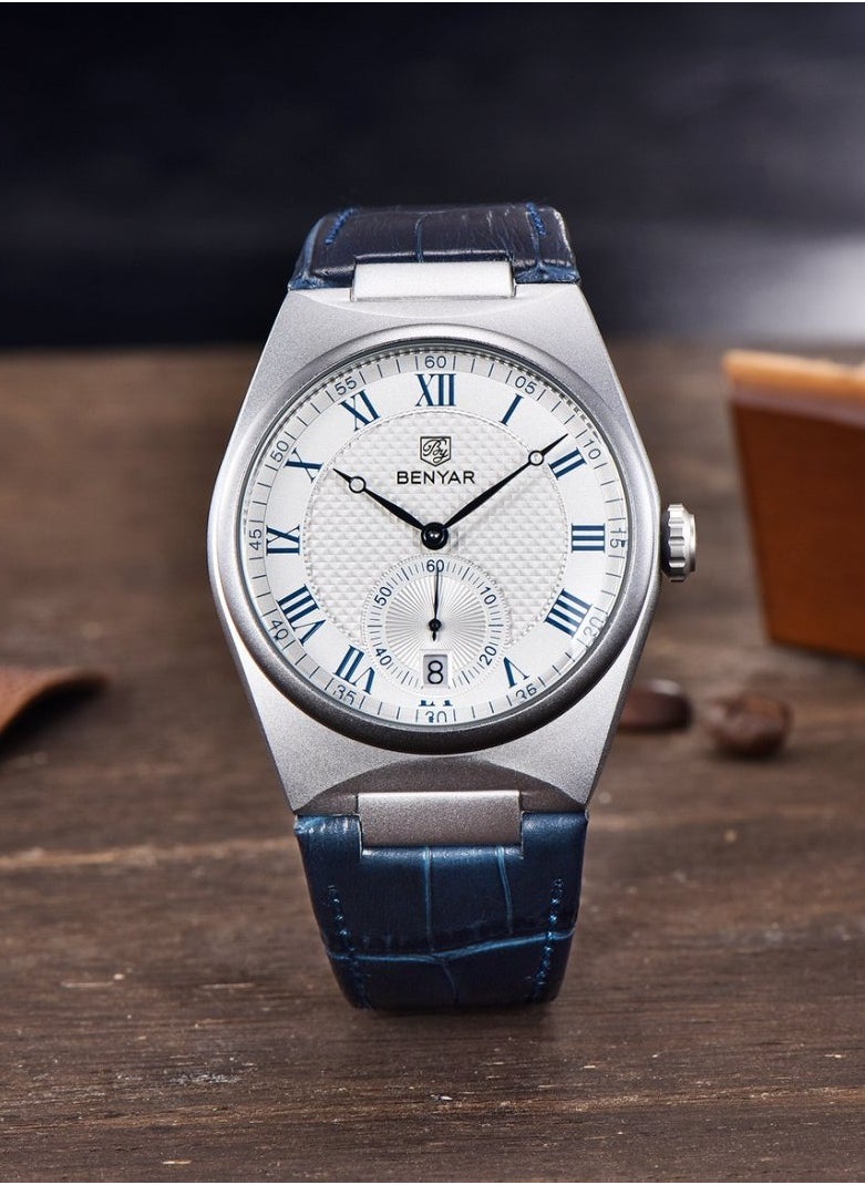 Mens Watch Waterproof Chronograph Date Watch for Men Leather Strap Quartz Movement Analog Watch Business Casual Gift for Men