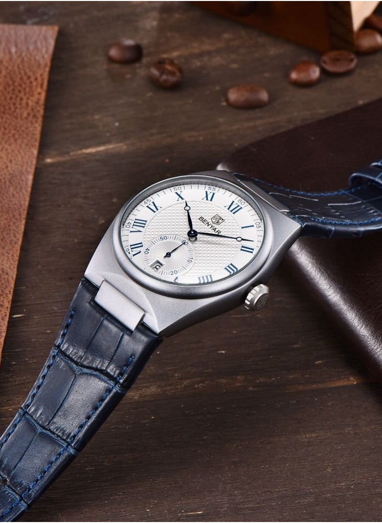 Mens Watch Waterproof Chronograph Date Watch for Men Leather Strap Quartz Movement Analog Watch Business Casual Gift for Men