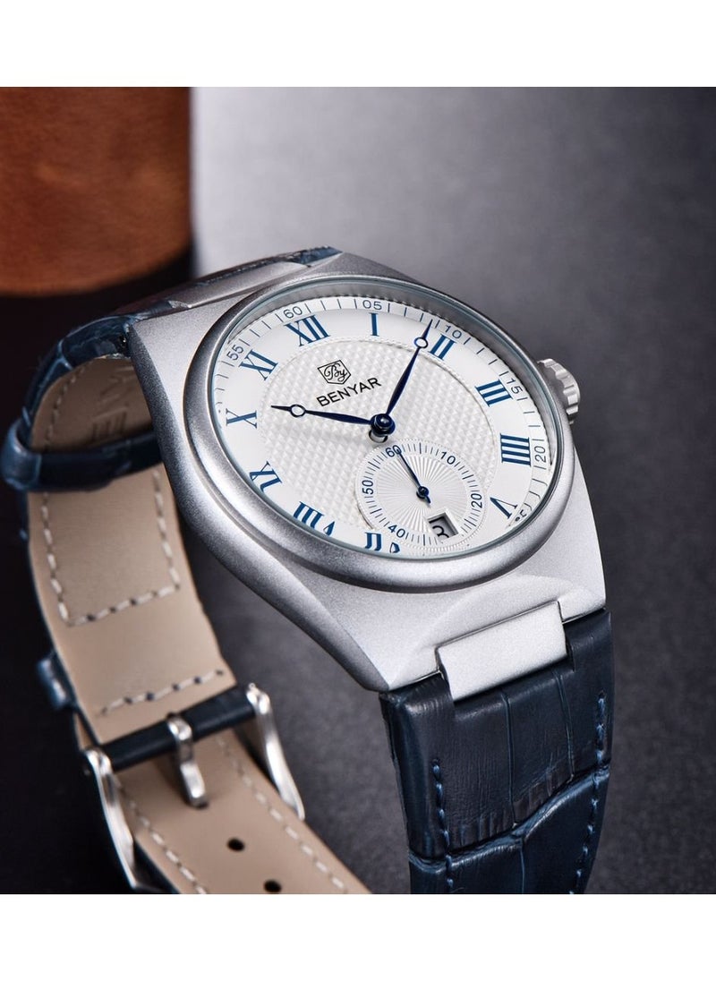 Mens Watch Waterproof Chronograph Date Watch for Men Leather Strap Quartz Movement Analog Watch Business Casual Gift for Men