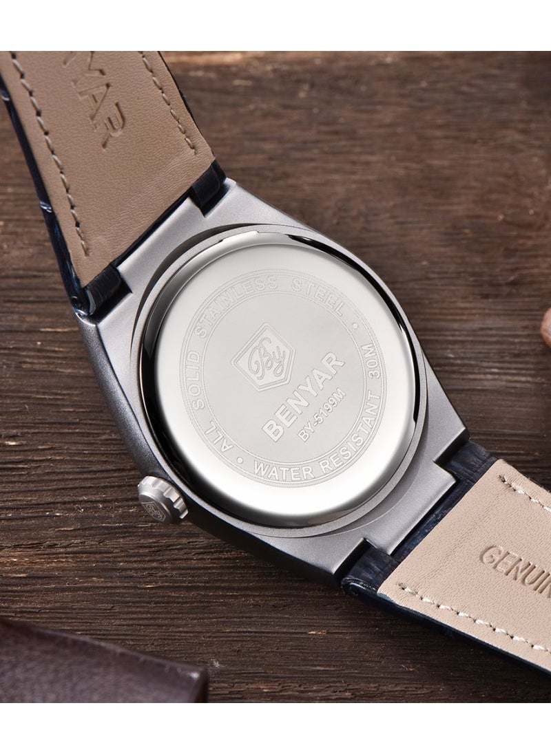 Mens Watch Waterproof Chronograph Date Watch for Men Leather Strap Quartz Movement Analog Watch Business Casual Gift for Men