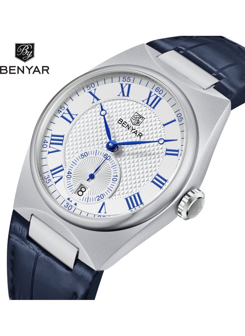 Mens Watch Waterproof Chronograph Date Watch for Men Leather Strap Quartz Movement Analog Watch Business Casual Gift for Men