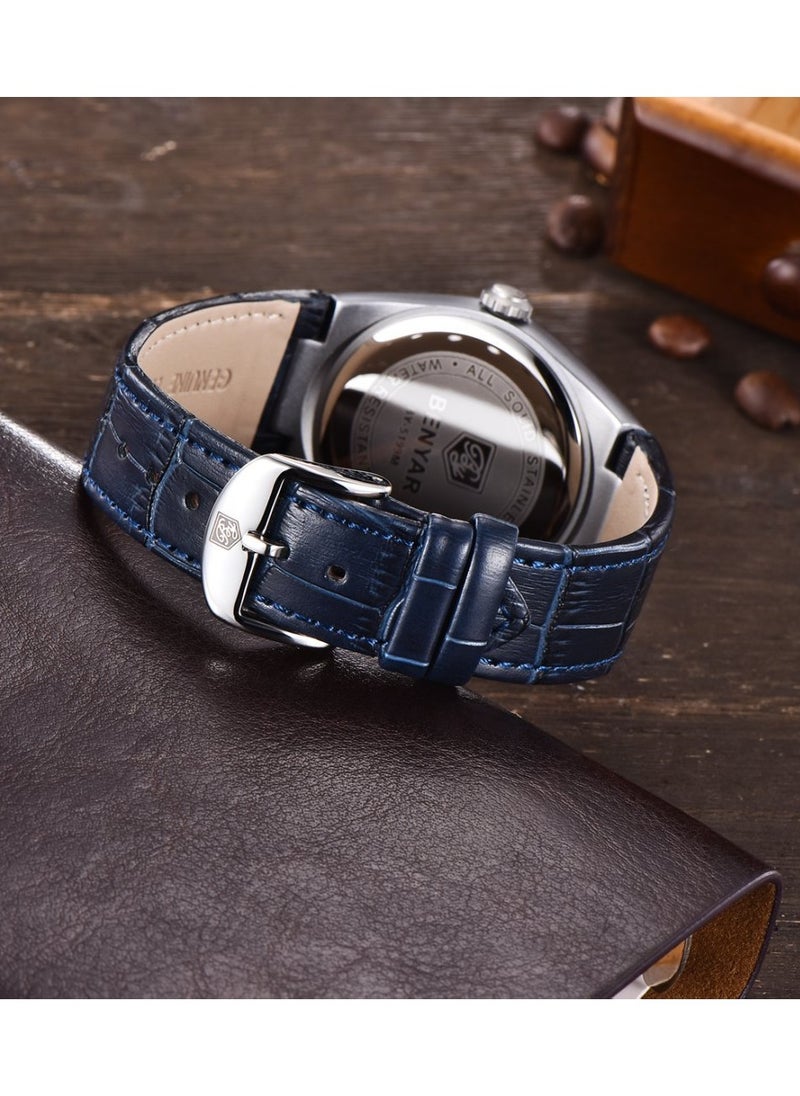 Mens Watch Waterproof Chronograph Date Watch for Men Leather Strap Quartz Movement Analog Watch Business Casual Gift for Men
