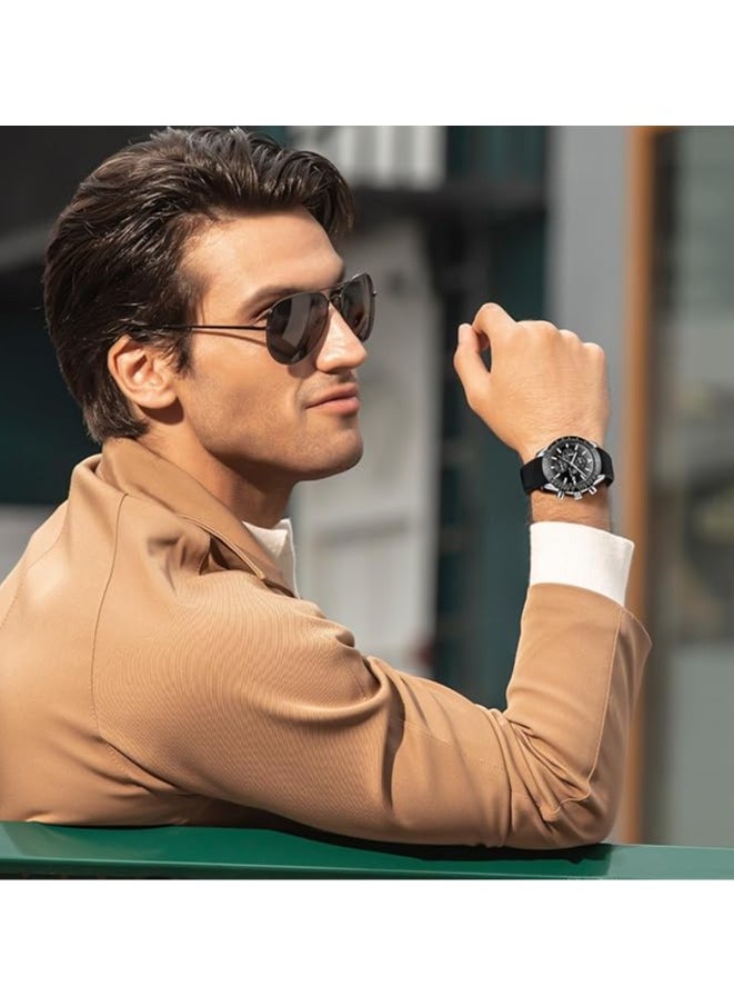 Mens Watch Waterproof Chronograph Date Watch for Men Rubber Strap Quartz Movement Analog Watch Business Casual Gift for Men