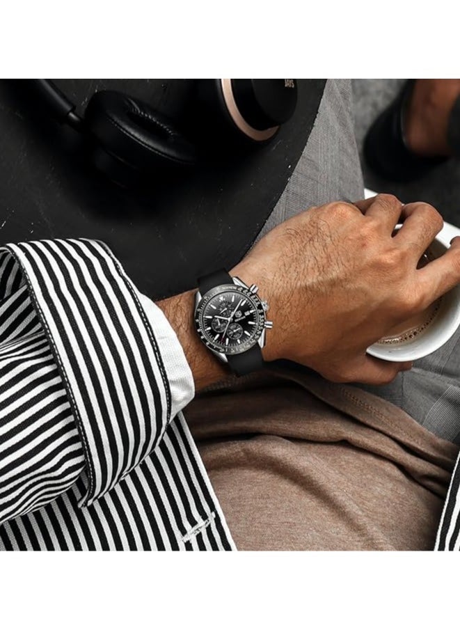 Mens Watch Waterproof Chronograph Date Watch for Men Rubber Strap Quartz Movement Analog Watch Business Casual Gift for Men