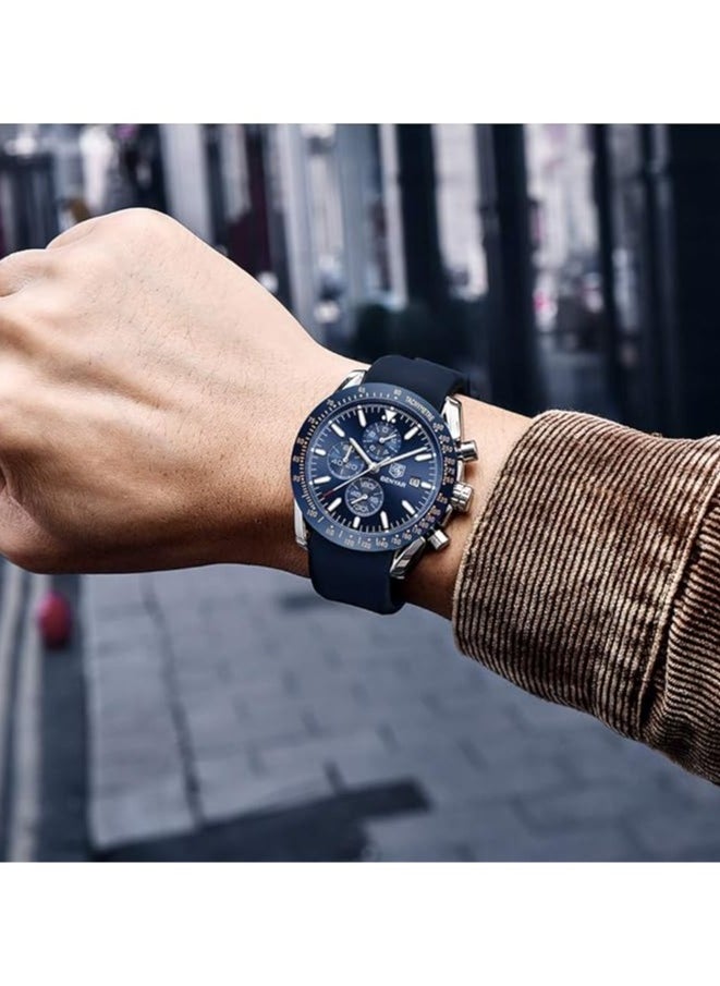 Mens Watch Waterproof Chronograph Date Watch for Men Rubber Strap Quartz Movement Analog Watch Business Casual Gift for Men