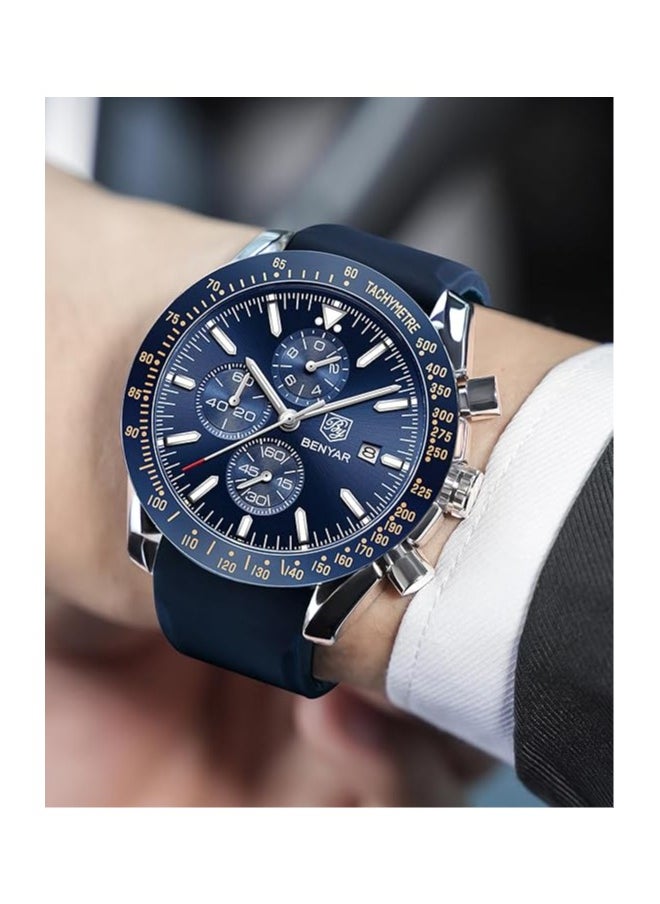 Mens Watch Waterproof Chronograph Date Watch for Men Rubber Strap Quartz Movement Analog Watch Business Casual Gift for Men