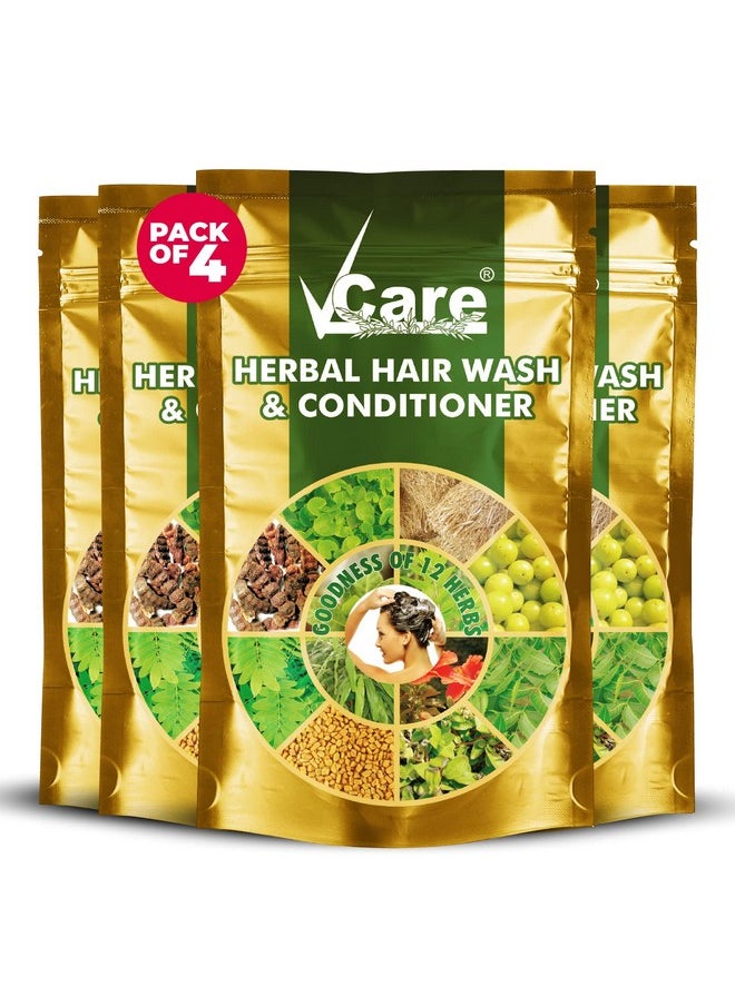 VCare Herbal Hair Wash And Conditioner For Men And Women| 100% Natural With 12+ Herbs Amla, Shikakai, Bhringraj, Hibiscus Powder For All Hair Type - 100G (Pack Of 4 Count)