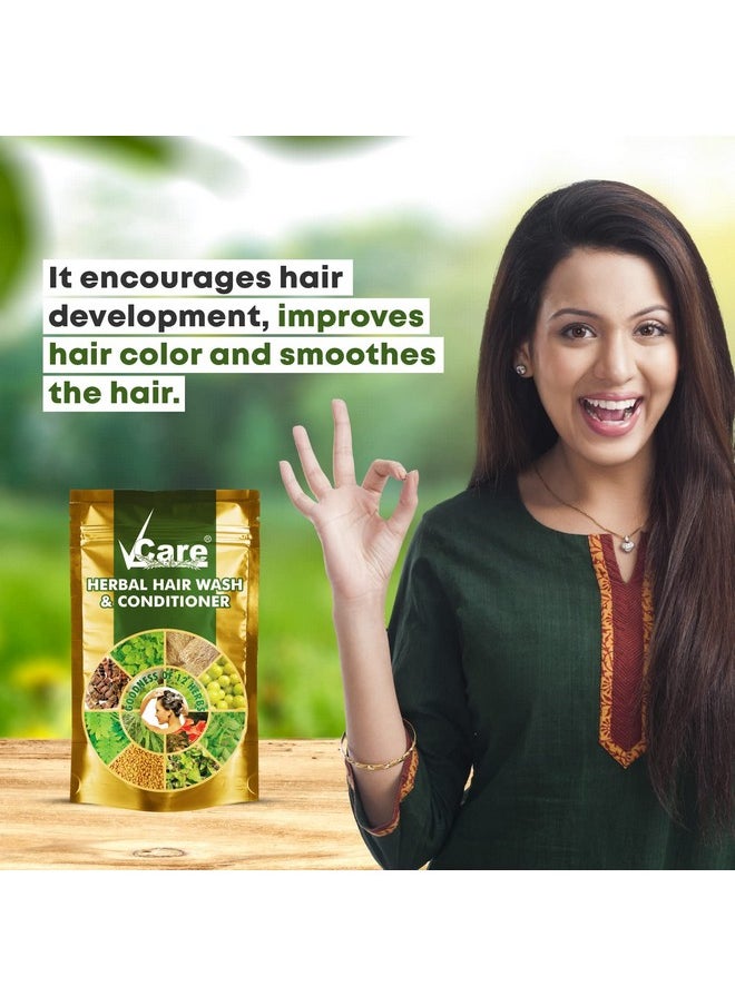 VCare Herbal Hair Wash And Conditioner For Men And Women| 100% Natural With 12+ Herbs Amla, Shikakai, Bhringraj, Hibiscus Powder For All Hair Type - 100G (Pack Of 4 Count)