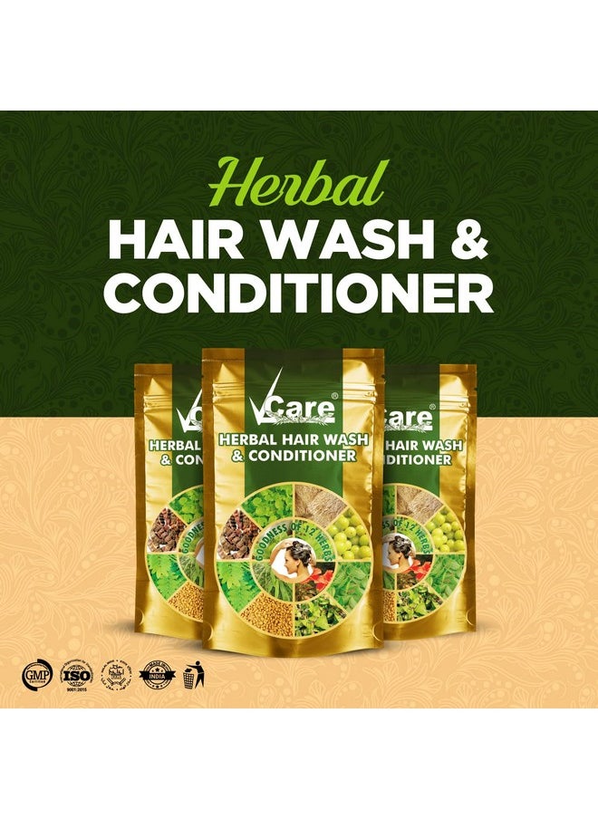 VCare Herbal Hair Wash And Conditioner For Men And Women| 100% Natural With 12+ Herbs Amla, Shikakai, Bhringraj, Hibiscus Powder For All Hair Type - 100G (Pack Of 4 Count)