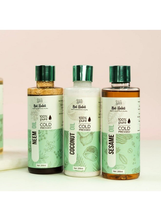 Nat Habit Cold Pressed 100% Pure Virgin Coconut Oil for Skin & Hair, Of Raw Coconut from Tamil Nadu & Kerala | Fresh from our Ayurvedic Kitchen, Zero Preservatives | Body Massage Oil, Hair Oil, 200ml