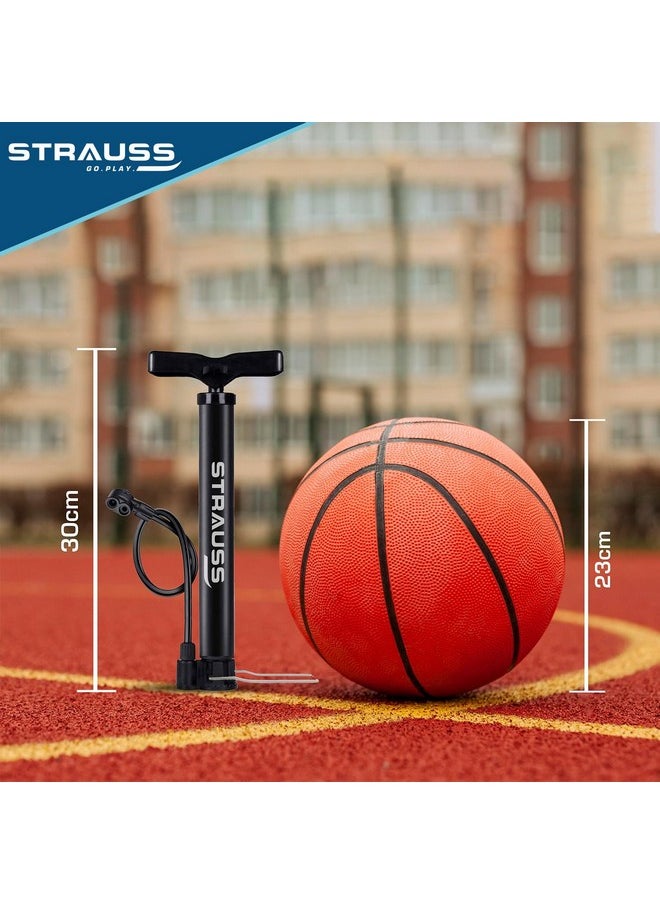 Strauss Bicycle Air Pump with Needle & Dual Valve | 30 CM Long | Portable Pump with 2 Modes, Ideal for Inflating Bicycle, Swimming Rings | Sturdy Base & Ergonomic Handle, (Black)