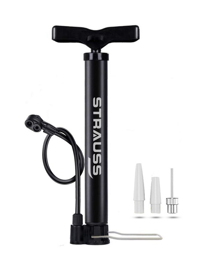 Strauss Bicycle Air Pump with Needle & Dual Valve | 30 CM Long | Portable Pump with 2 Modes, Ideal for Inflating Bicycle, Swimming Rings | Sturdy Base & Ergonomic Handle, (Black)