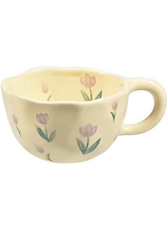 Ceramic Coffee Mug, Creative Flower Cup for Office and Home, Dishwasher and Microwave Safe, 8.5 oz/250 ml for Latte Tea Milk (Purple Tulip)