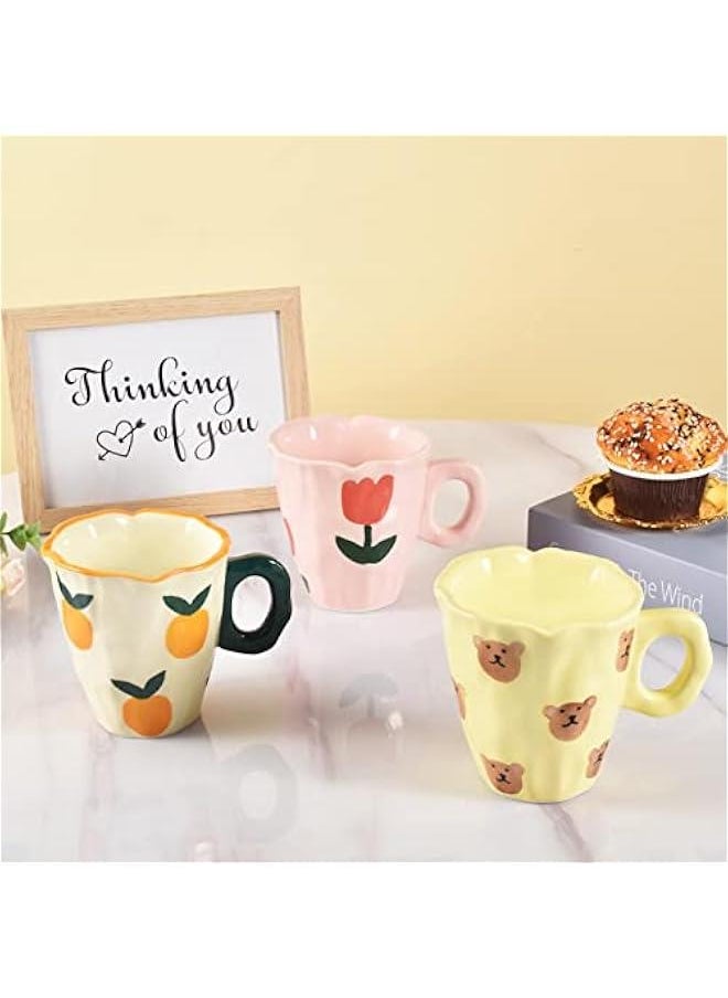 Ceramic Coffee Mug, Hand-painted Irregular Novelty Coffee Cup for Office and Home, Dishwasher and Microwave Safe, 10 oz/300 ml for Latte Tea Milk (Pink Tulips)