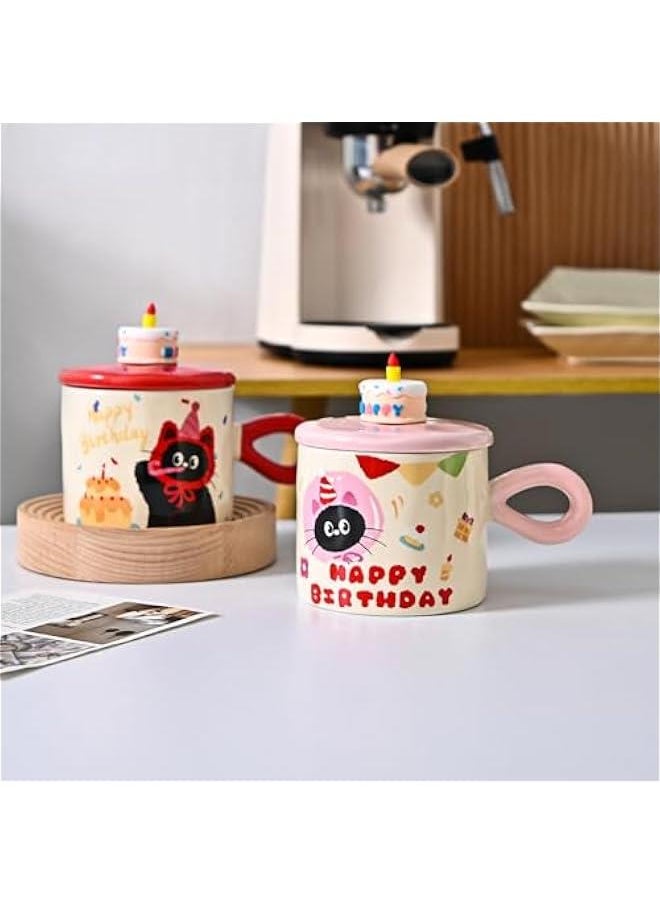 Ceramic Coffee Mugs, 10.5 oz/320 ml Coffee Cups with Cake Lids for Latte Hot Tea Cocoa, Cute Yellow Cat Mug to Women Mom Girlfriend (Yellow Cat)