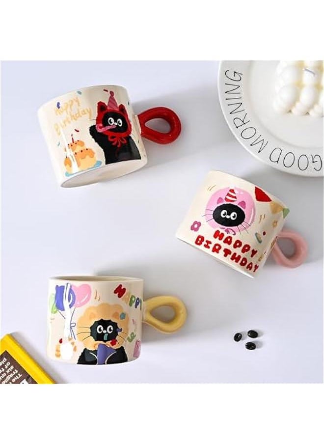 Ceramic Coffee Mugs, 10.5 oz/320 ml Coffee Cups with Cake Lids for Latte Hot Tea Cocoa, Cute Yellow Cat Mug to Women Mom Girlfriend (Yellow Cat)