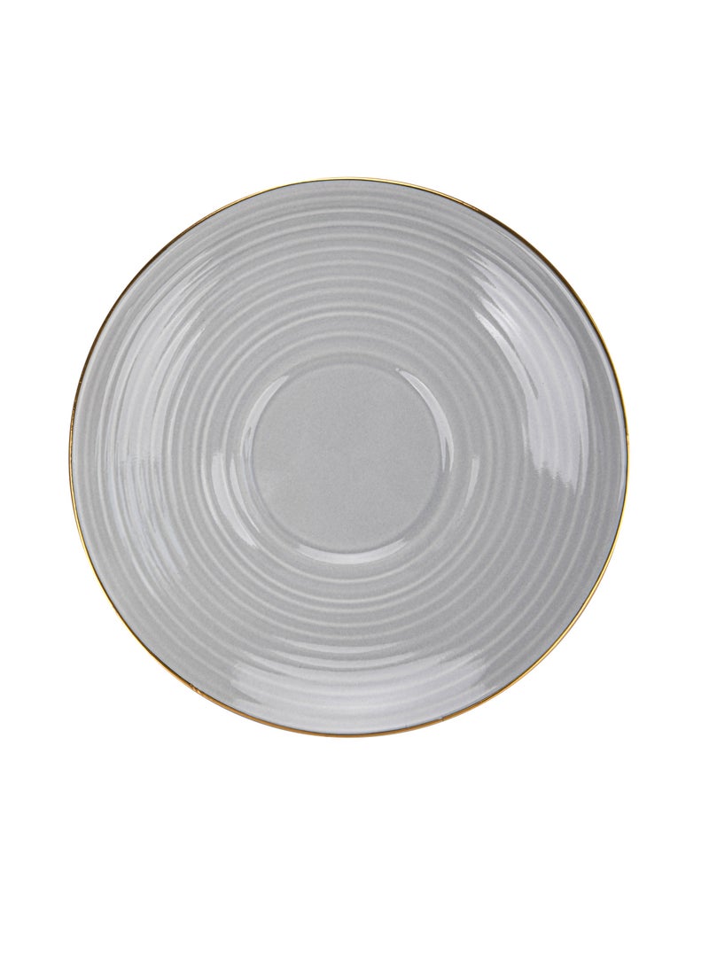 2-Piece Tea Cups with Saucer 180mL , Porcelain Firmina Series, Glossy-Finish New Bone China with Elegant Golden Rims And Non-Slip Bottom (Gray)