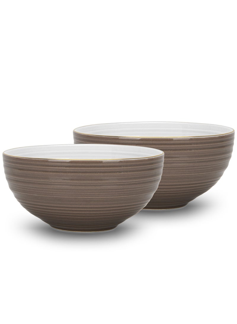 2-Piece Soup Bowl 620mL, Ceramic Bowls 14.5cm Firmina Series, Elegant Golden Rim Bowls, New Bone China Smooth Glossy-Finish Bowl for Soup, Salad, Pasta, Rice (Brown)