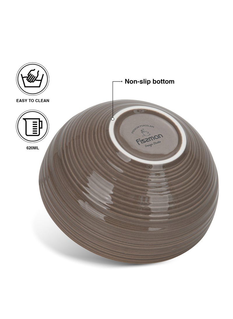 2-Piece Soup Bowl 620mL, Ceramic Bowls 14.5cm Firmina Series, Elegant Golden Rim Bowls, New Bone China Smooth Glossy-Finish Bowl for Soup, Salad, Pasta, Rice (Brown)