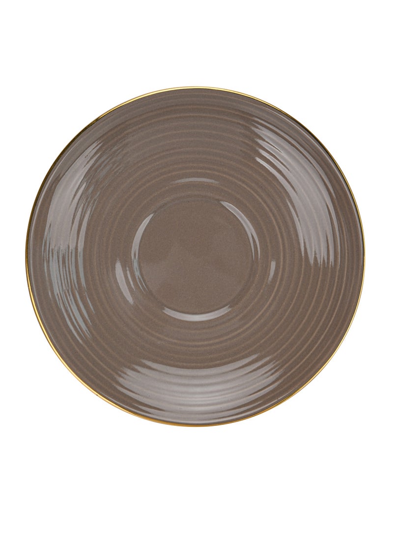 2-Piece Cup with Saucer 180mL, Firmina Series, Porcelain Glossy-Finish New Bone China Tea Cups with Handle, Elegant Golden Rims, Non-Slip Bottom (Brown)