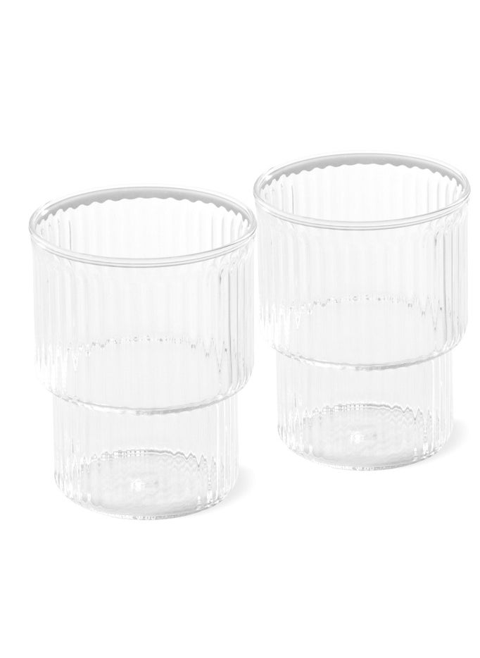 2-Piece Tumbler Glass 370mL, Borosilicate Tumbler, Dishwasher and Microwave Safe Drinking Glasses, Vintage Embossed Transparent Tumbler for Juice, Beverages