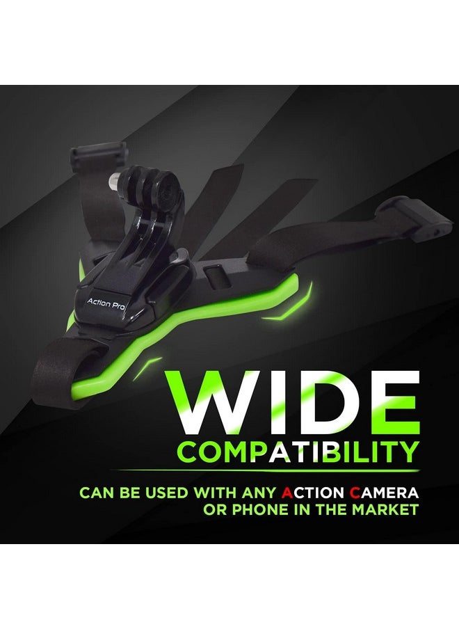 Pro Helmet Chin Mount Strap Compatible With All Smartphones Hero 12 11 10 9 8 7 6 5 4 Sjcam Dji Osmo Insta 360 And All Action Cameras (Green)