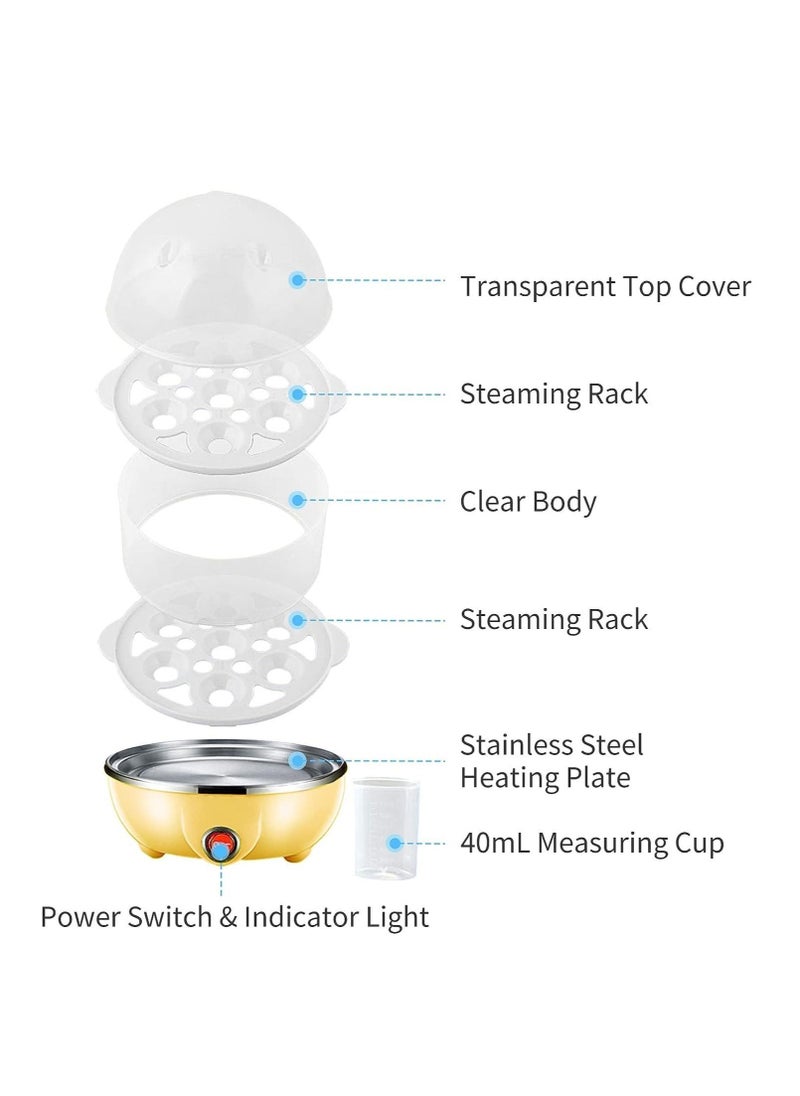 Household Electric Fast Eggs Boiler, Multifunctional Tool Mini Egg Steamer Poacher for Kitchen (Yellow, 2 Layers)