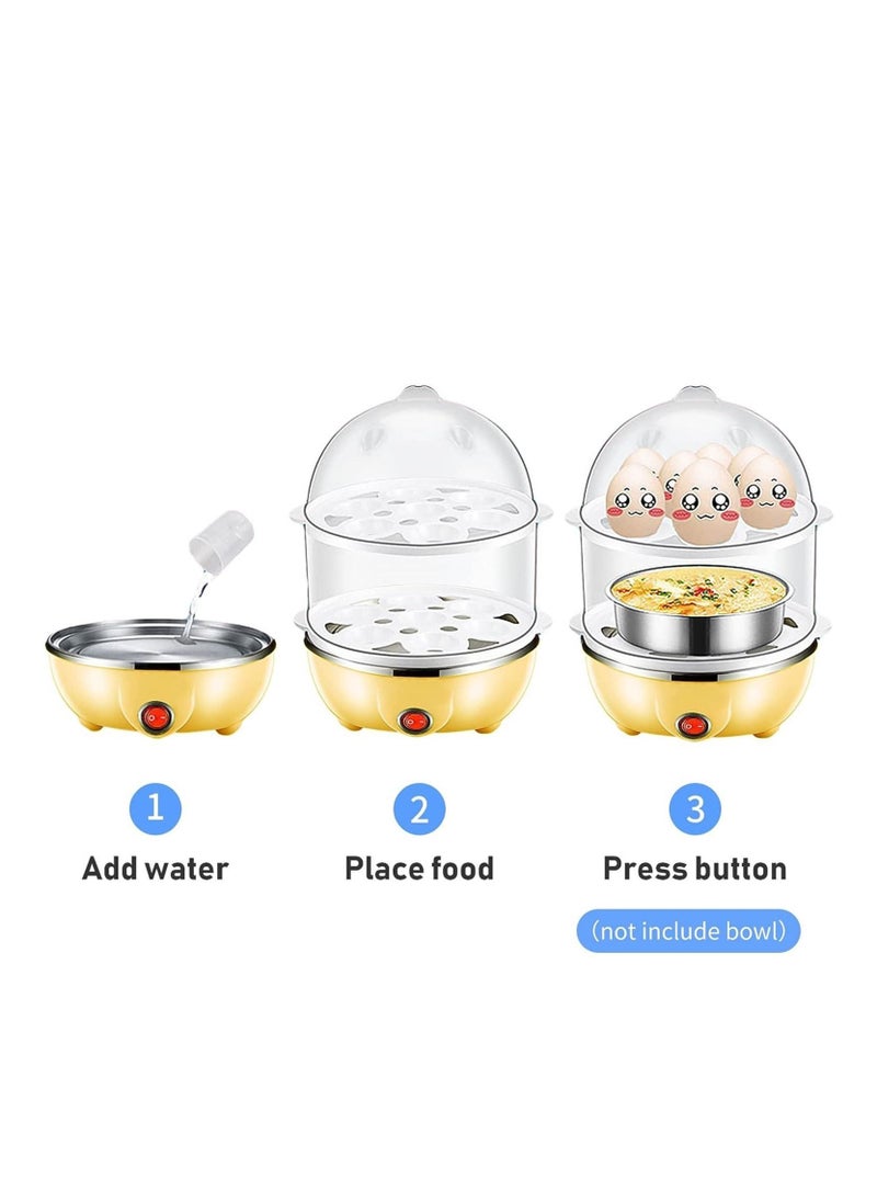 Household Electric Fast Eggs Boiler, Multifunctional Tool Mini Egg Steamer Poacher for Kitchen (Yellow, 2 Layers)