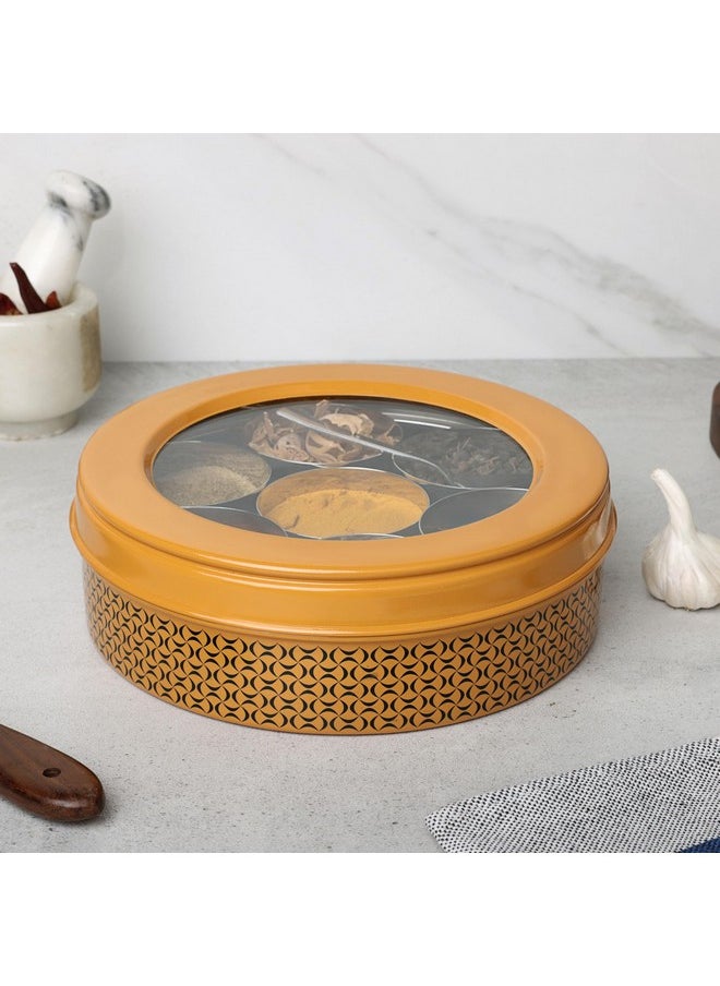 dudki 7 in 1 Stainless Steel Spice box for kitchen sturdy Masala dabba jar for Spices Seamless Design (Caramel Orange)