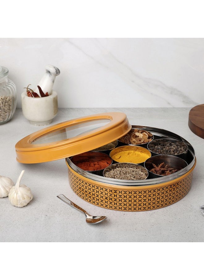 dudki 7 in 1 Stainless Steel Spice box for kitchen sturdy Masala dabba jar for Spices Seamless Design (Caramel Orange)