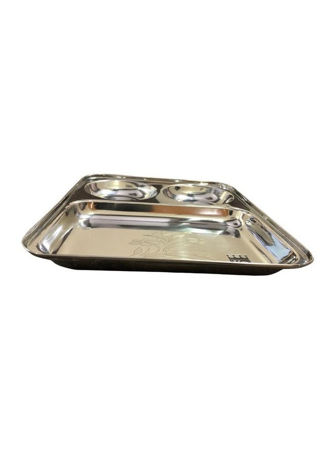 KC Stainless Steel Laser Partition Plate 3 in1 | Bhojan Thali | Dinner Plate Set of 6