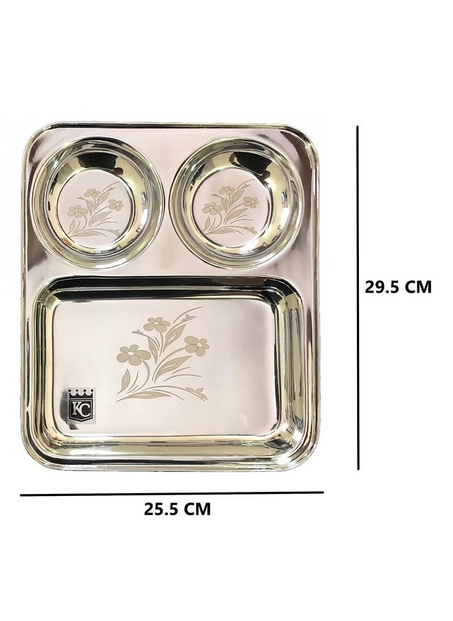 KC Stainless Steel Laser Partition Plate 3 in1 | Bhojan Thali | Dinner Plate Set of 6