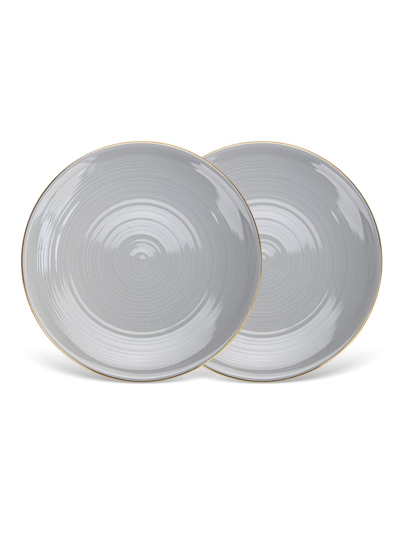 2-Piece Dinner Plate 21cm, Porcelain Round Plates Firmina Series, Elegant Golden Rim Dinnerware Set, with Smooth Glossy-Finish Plates