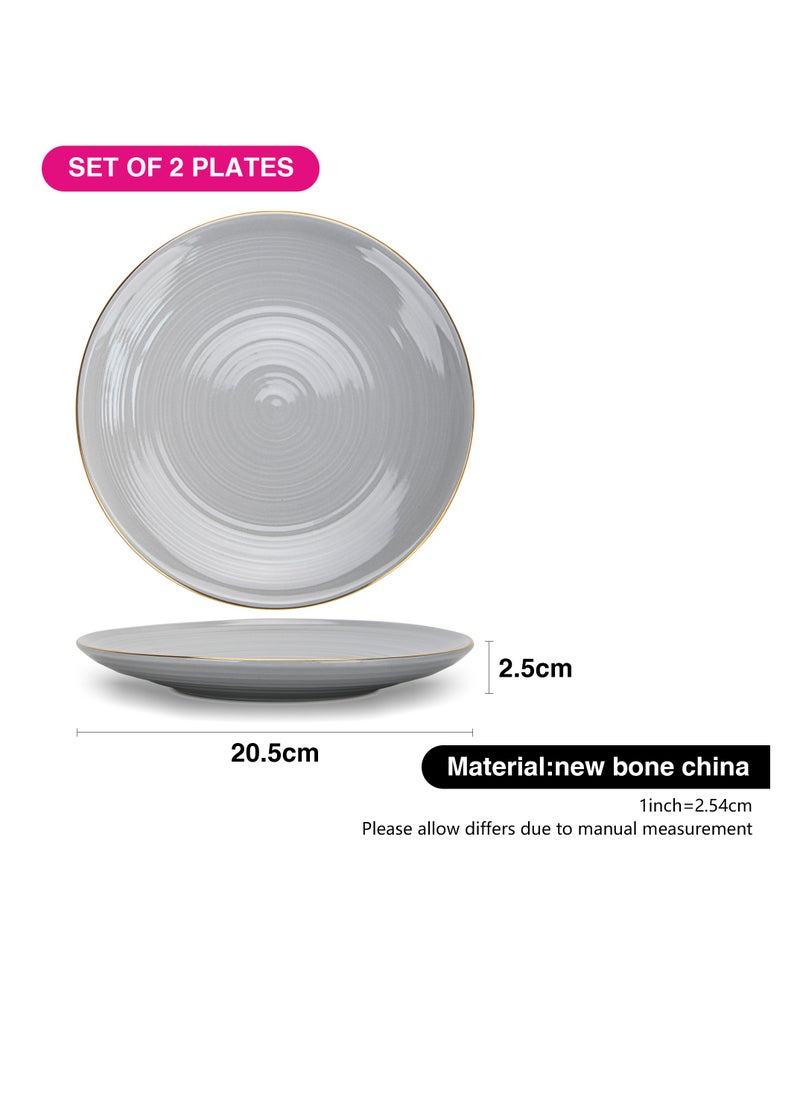 2-Piece Dinner Plate 21cm, Porcelain Round Plates Firmina Series, Elegant Golden Rim Dinnerware Set, with Smooth Glossy-Finish Plates